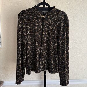 Vintage Metallic Evening Cardigan Black Gold Womens 12 Open Front Holiday Layer